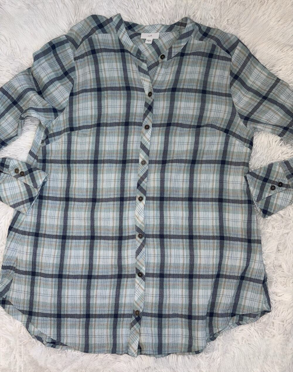 J. Jill M Plaid Rayon/cotton Plaid Button Up Tunic Top. Comf, Exc. Quality